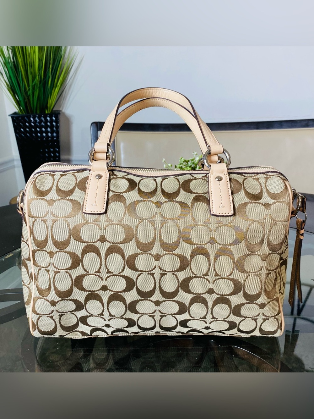 COACH Signature Khaki Jacquard Python Stripe Satchel Handbag F24884 - Picture 3 of 13